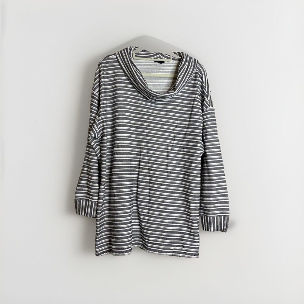 Talbots Womens Plus 2X Black/White Striped Cowl Neck Knit Pullover Button Top